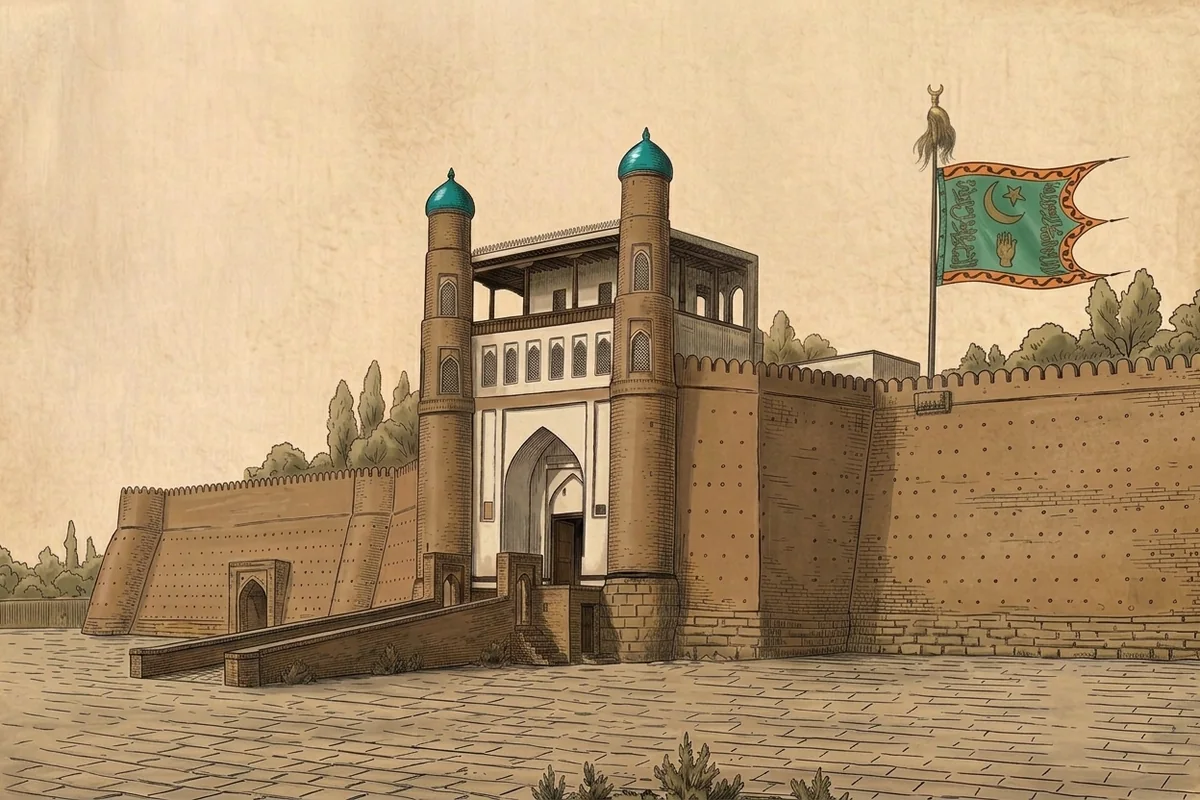 The gate of the Ark, citadel of the amirs of Bukhara. Links to Polymaths of Islam.